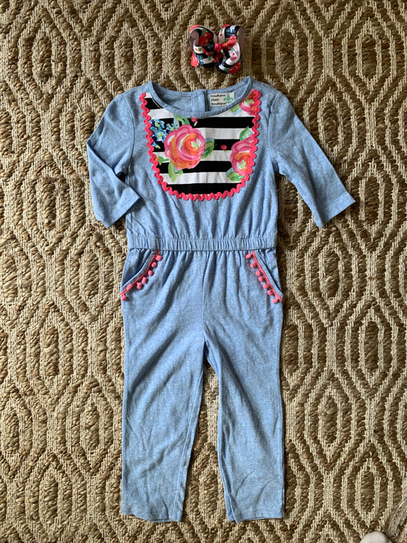 Girls Floral Striped Romper