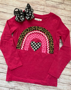 Girls Rainbow Heart Shirt - Pink