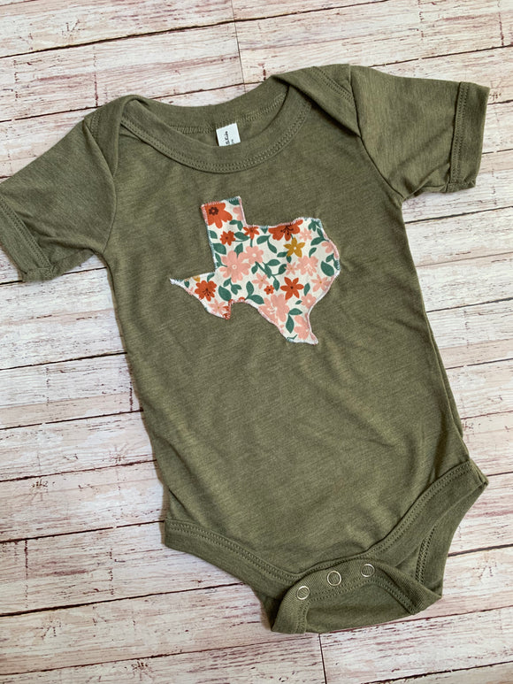 Girls Texas Onesie- Green Floral