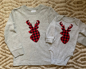 Boys Buffalo Plaid Deer Shirt or Onesie