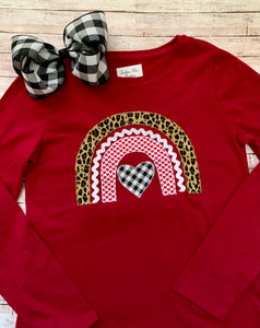 Girls Rainbow Heart Shirt - Red