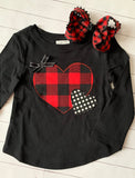 Girls Buffalo Plaid Heart Shirt