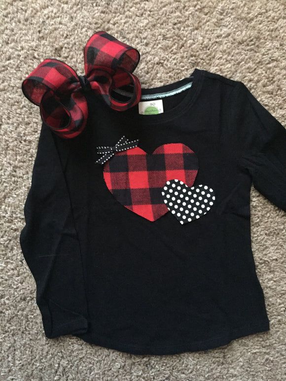 Girls Buffalo Plaid Heart Shirt