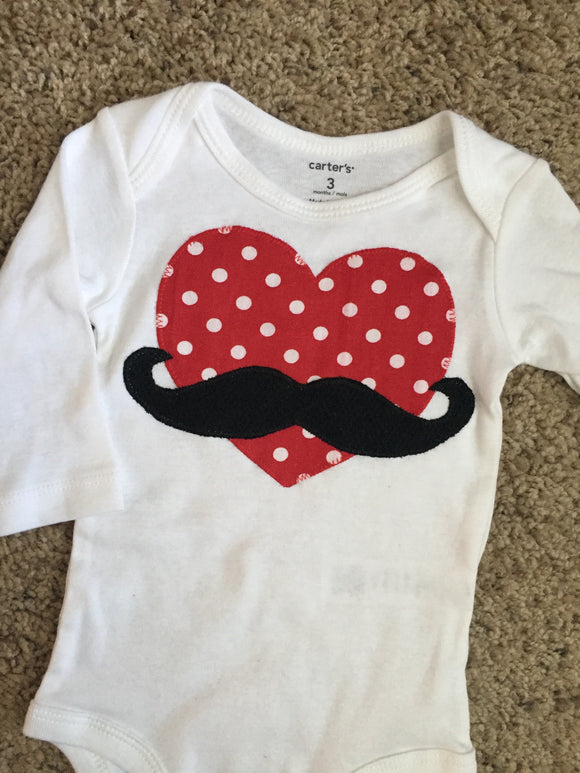 Boys Mustache Heart Onesie or Shirt